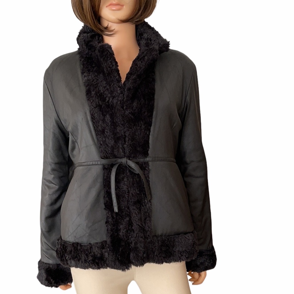 Static black faux fur lined jacket